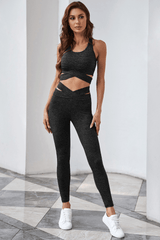 Gray Crisscross Sports Bra And Leggings Set - Shah S. Sahota