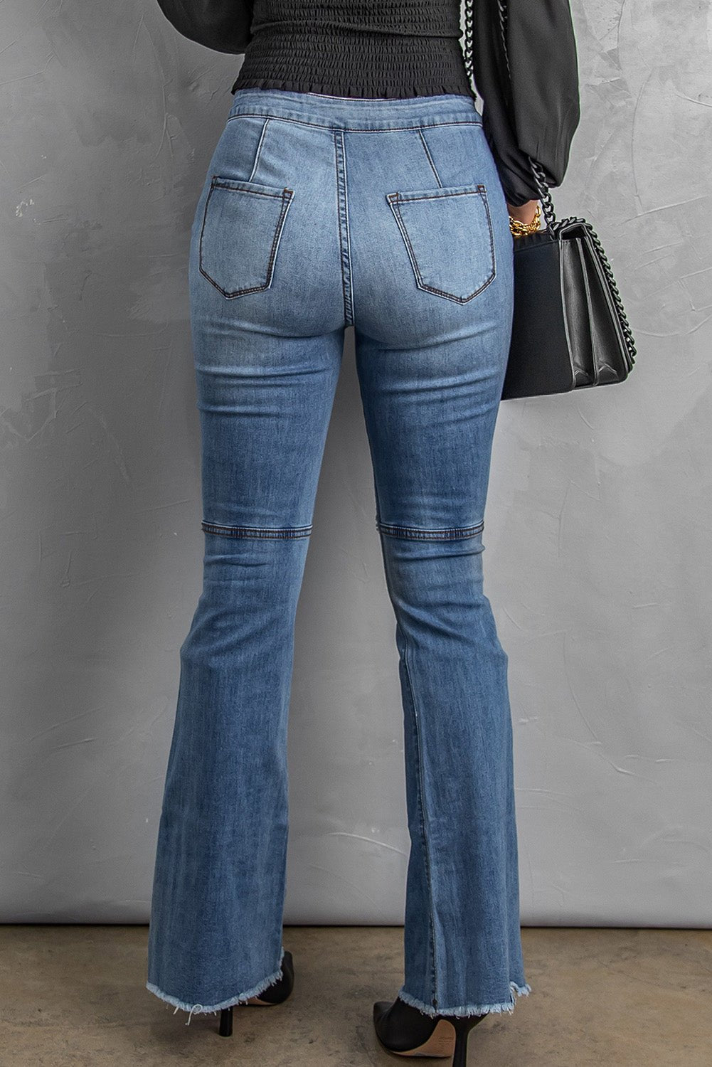 Distressed Raw Hem High-Waist Flare Jeans - Shah S. Sahota