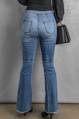 Distressed Raw Hem High-Waist Flare Jeans - Shah S. Sahota