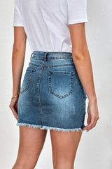 Distressed Raw Hem Denim Mini Skirt - Shah S. Sahota