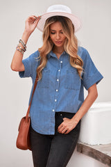 Collar Short Sleeve Denim Shirt - Shah S. Sahota