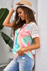 Bright Tie-dye Crochet Raglan Tee - Shah S. Sahota