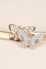 Rhinestone Butterfly Elastic Metal Belt