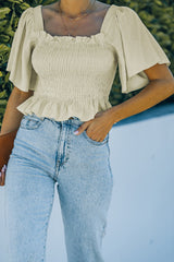 Smocked Frill Trim Peplum Top - Shah S. Sahota