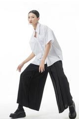Cutout Pointed Collar Button Front Shirt - Shah S. Sahota