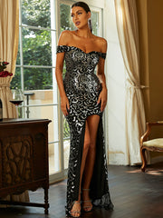 Sequin Off-Shoulder Split Dress - Shah S. Sahota