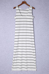 Striped Slit Sleeveless Maxi Dress - Shah S. Sahota