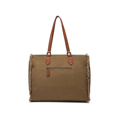 Retro Print Fringe Canvas Tote Bag Set - Shah S. Sahota