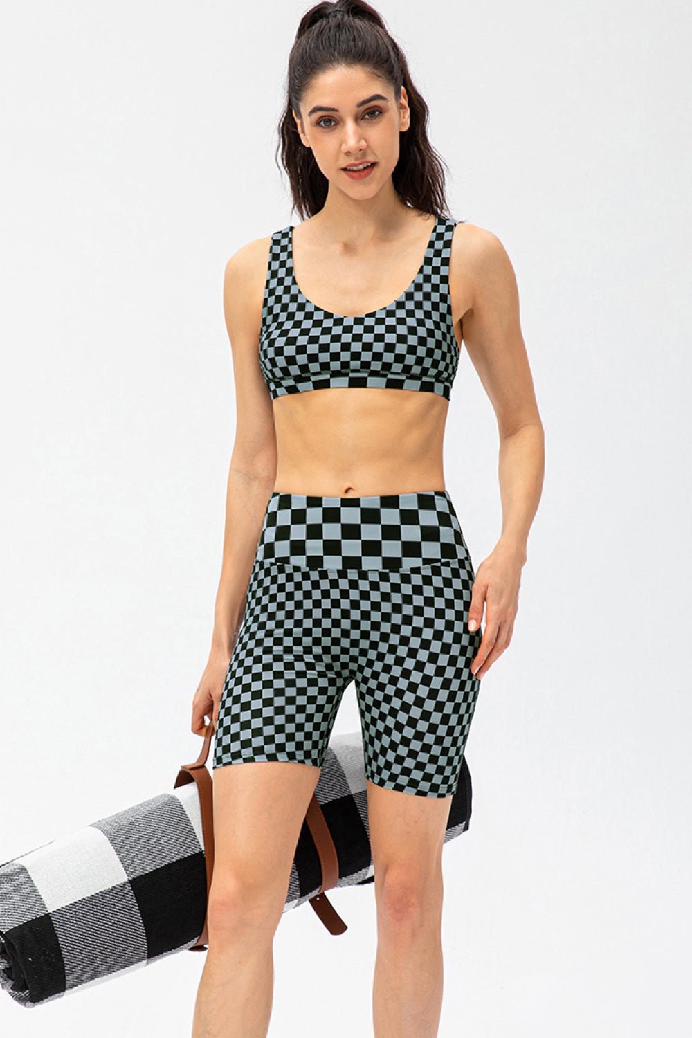 Checkerboard Exposed Seam Biker Shorts - Shah S. Sahota