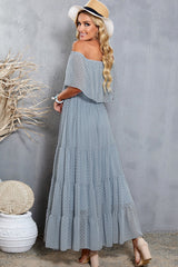 Swiss Dot Off-Shoulder Tiered Maxi Dress - Shah S. Sahota
