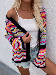 Chevron Stripes Openwork Cardigan - Shah S. Sahota