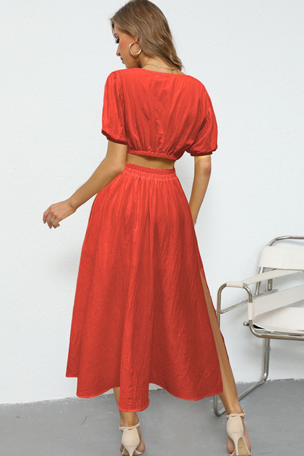 Puff Sleeve Crop Top and Maxi Skirt Set - Shah S. Sahota