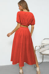 Puff Sleeve Crop Top and Maxi Skirt Set - Shah S. Sahota