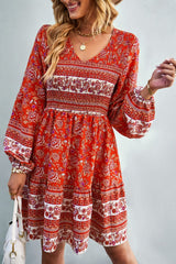 Bohemian V-Neck Balloon Sleeve Dress - Shah S. Sahota
