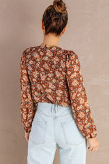 Floral Balloon Sleeve Surplice Blouse - Shah S. Sahota