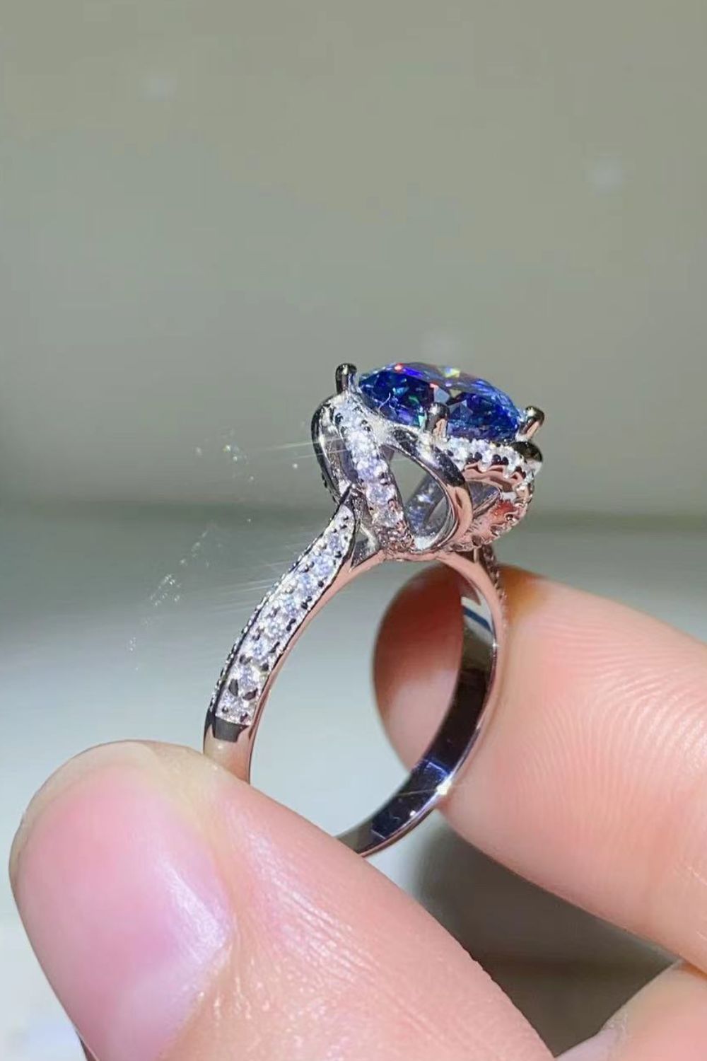 2 Carat Cobalt Blue Moissanite 925 Sterling Silver Ring - Shah S. Sahota