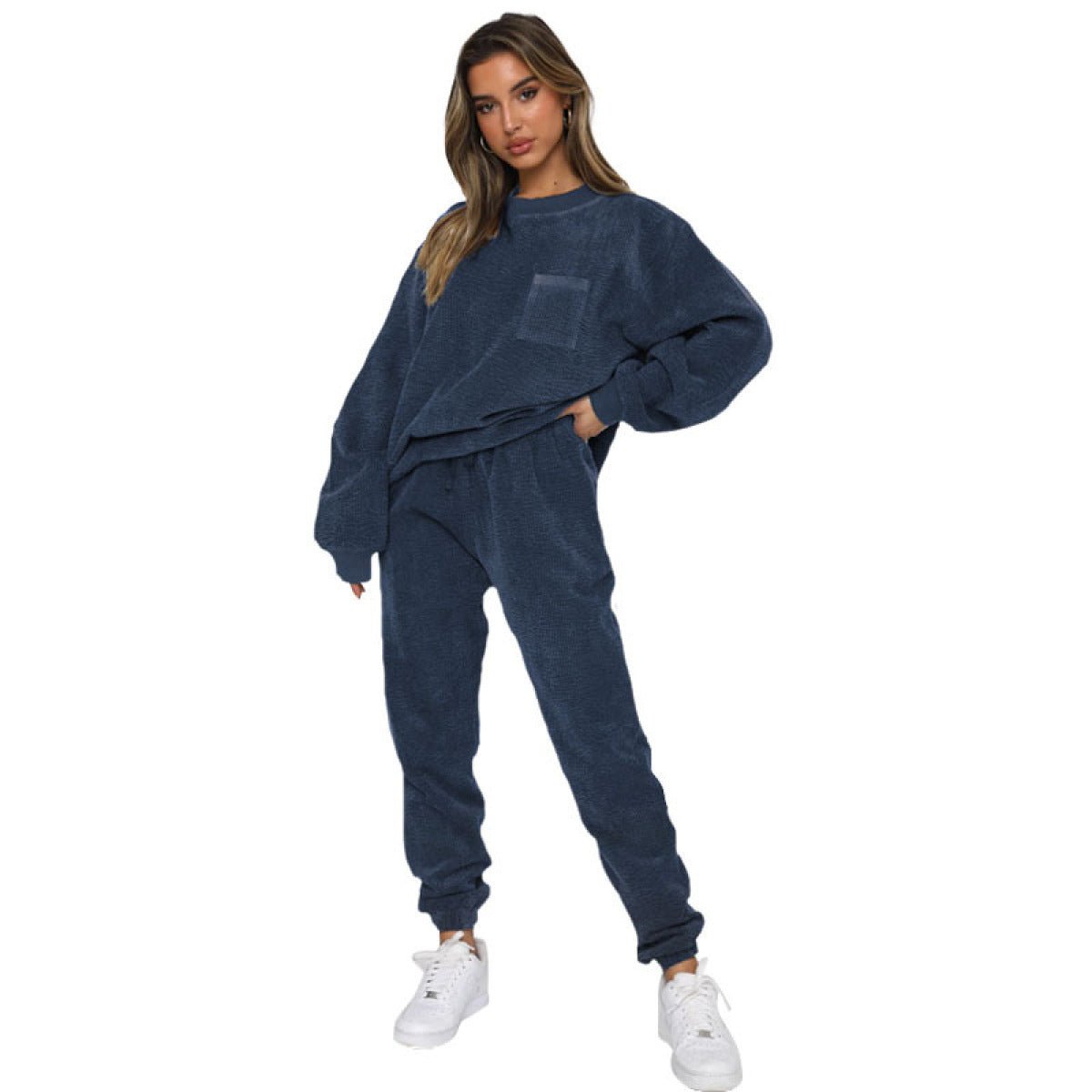 Corduroy Crew Neck Pullover Long Sleeve Sweatshirts & TiePants Two-Piece Sets - Shah S. Sahota