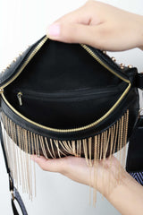 PU Leather Studded Sling Bag with Fringes - Shah S. Sahota