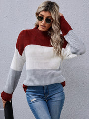 Color Block Rib-Knit Tunic Sweater - Shah S. Sahota