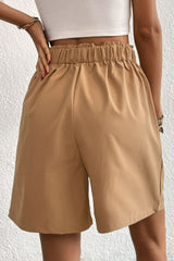 Buttoned Elastic Waist Pleated Detail Shorts - Shah S. Sahota