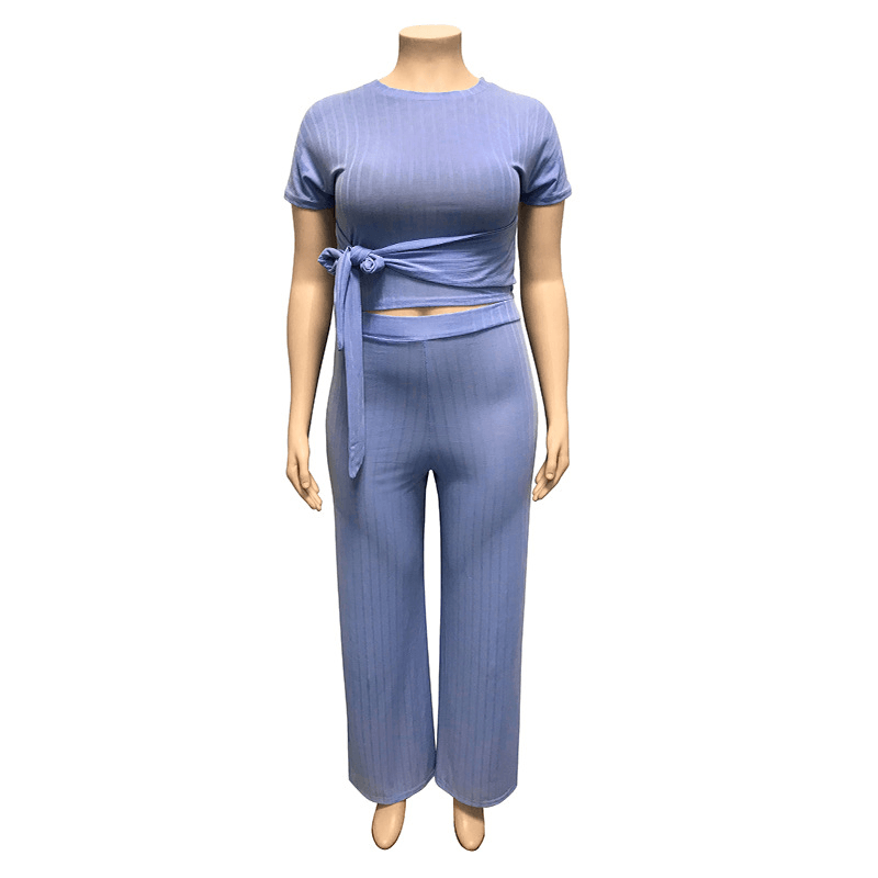 Women's Solid Color Belted Two Piece Set - Shah S. Sahota