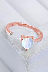 Inlaid Moonstone Heart Adjustable Open Ring - Shah S. Sahota
