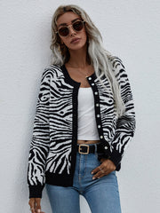 Zebra Print Button Down Cardigan - Shah S. Sahota