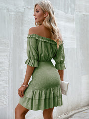 Frill Trim Off-Shoulder Layered Mini Dress - Shah S. Sahota