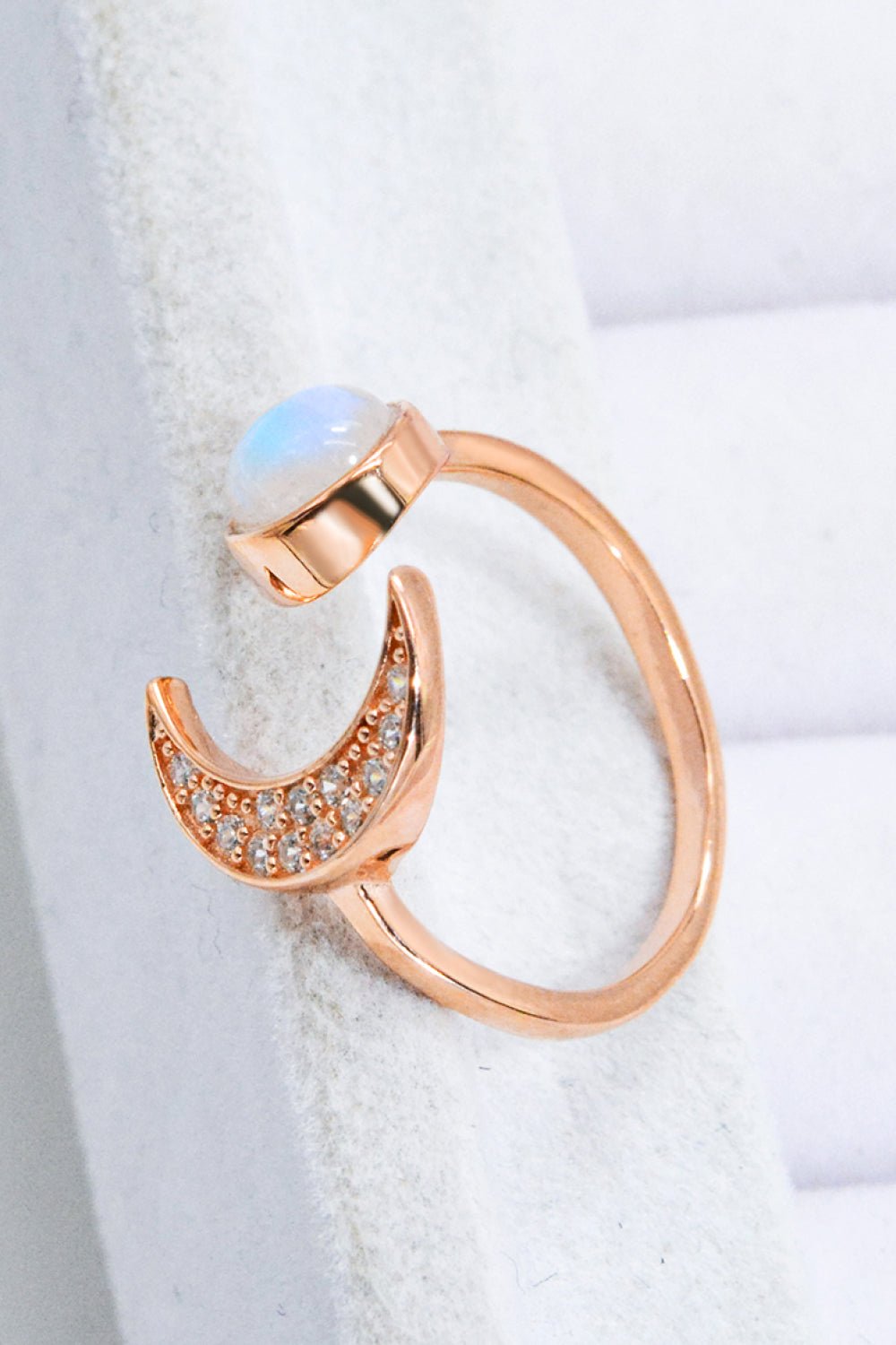 Natural Moonstone and Zircon Sun & Moon Open Ring - Shah S. Sahota