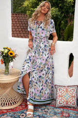 Floral Buttoned Short Sleeve Maxi Dress - Shah S. Sahota
