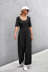 Scoop Neck Half Sleeve Wide Leg Jumpsuit - Shah S. Sahota
