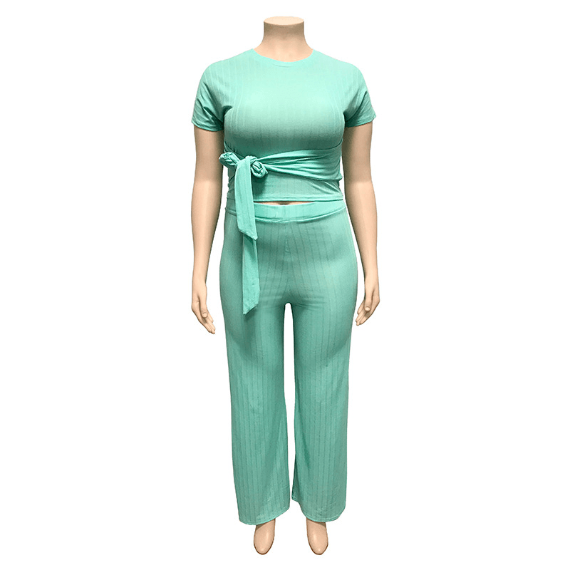 Women's Solid Color Belted Two Piece Set - Shah S. Sahota