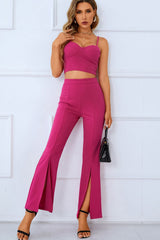 Sweetheart Neck Sports Cami and Slit Ankle Flare Pants Set - Shah S. Sahota