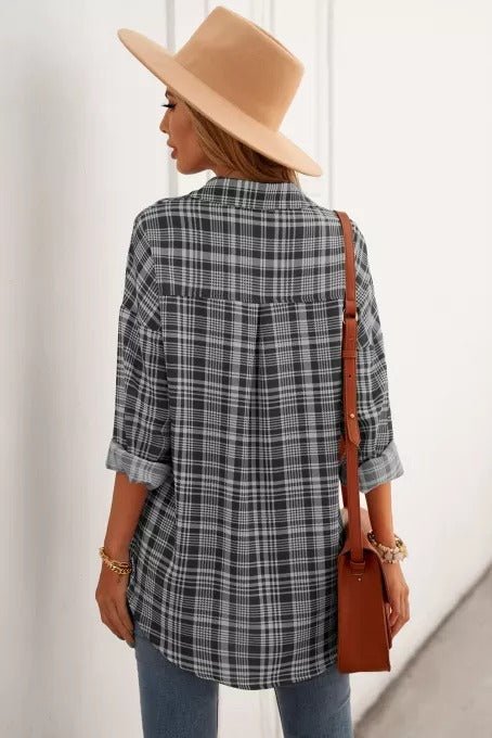 Plaid Print Drop Shoulder Button Down Shirt - Shah S. Sahota