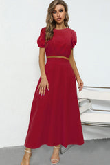 Puff Sleeve Crop Top and Maxi Skirt Set - Shah S. Sahota