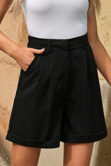 Pleated High Waist Shorts with Pockets - Shah S. Sahota