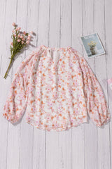 Floral V-Neck Curved Hem Blouse - Shah S. Sahota