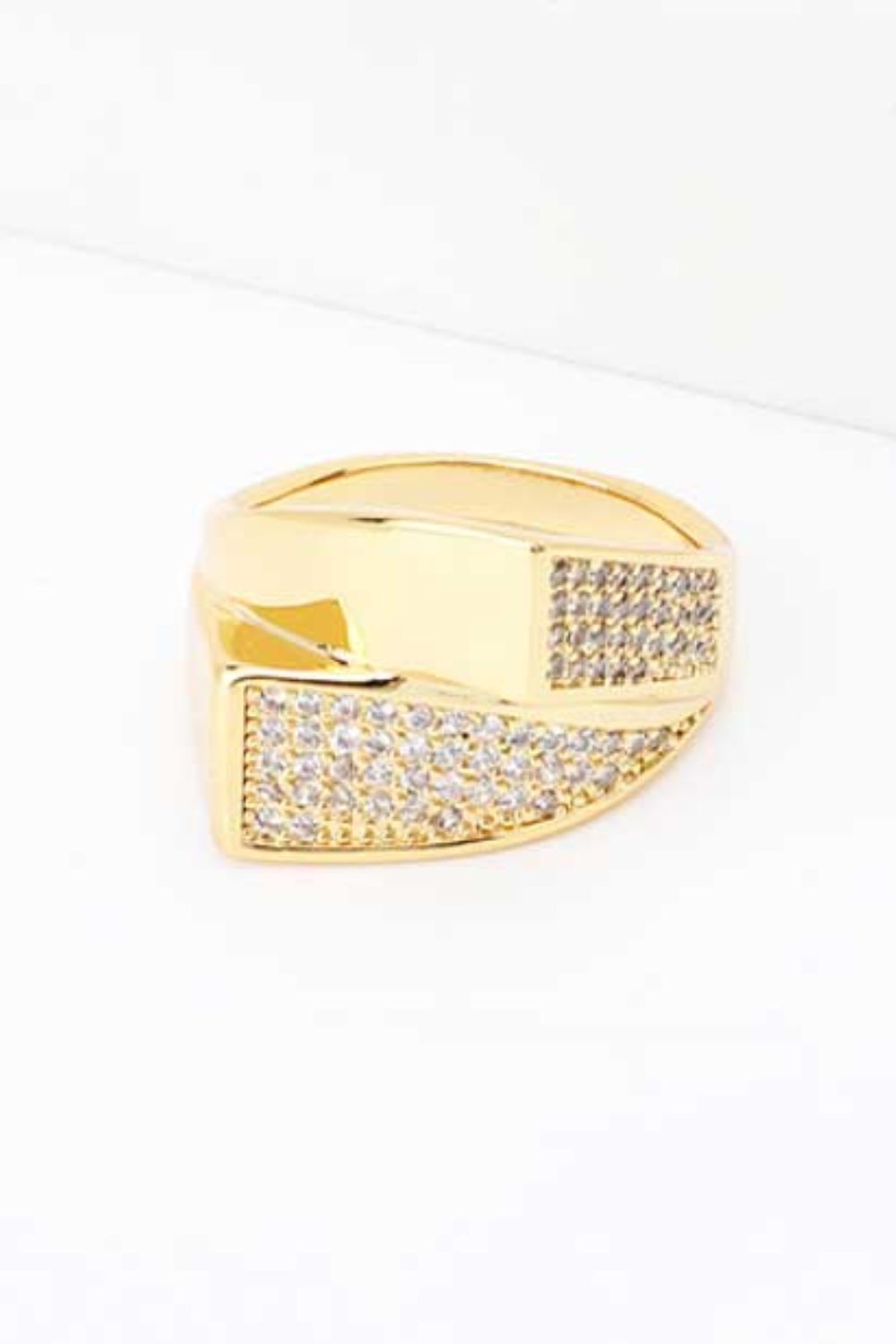 Cubic Zirconia Gold-Plated Asymmetrical Ring - Shah S. Sahota