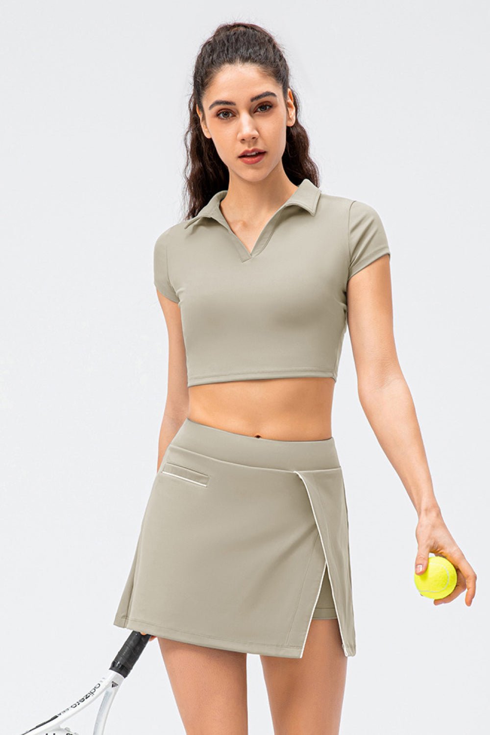 Cropped Short Sleeve Collared Yoga Top - Shah S. Sahota