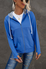 Zip Up Thumbhole Sleeve Hooded Jacket with Pockets - Shah S. Sahota