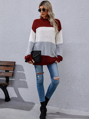 Color Block Rib-Knit Tunic Sweater - Shah S. Sahota