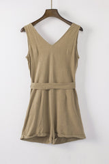 Tie-Waist Buttoned Plunge Sleeveless Romper - Shah S. Sahota