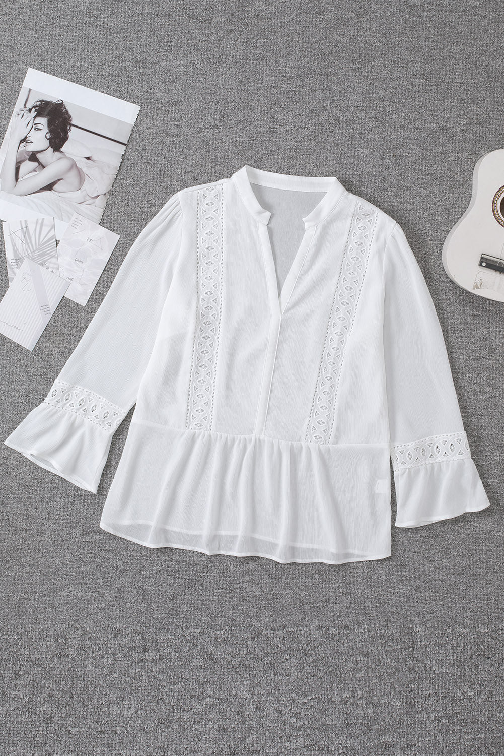 Lace Trim Flounce Sleeve Peplum Blouse - Shah S. Sahota