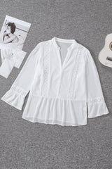 Lace Trim Flounce Sleeve Peplum Blouse - Shah S. Sahota