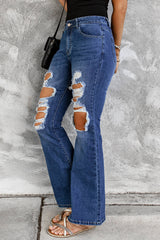 Distressed High Waist Flare Jeans - Shah S. Sahota
