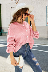 Openwork Pompom Puff Sleeve Cardigan - Shah S. Sahota