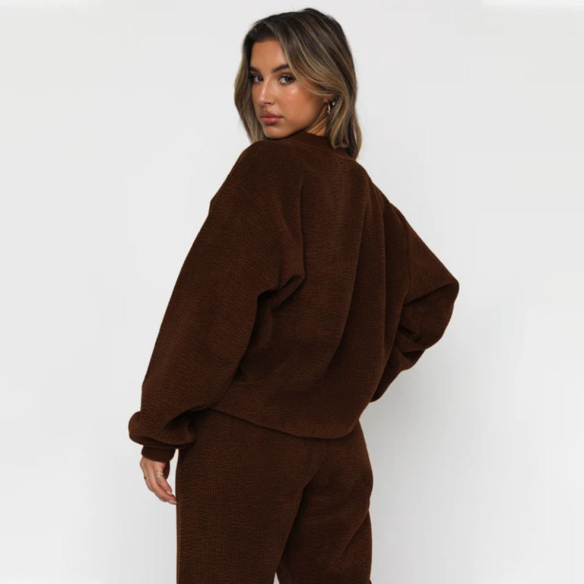 Corduroy Crew Neck Pullover Long Sleeve Sweatshirts & TiePants Two-Piece Sets - Shah S. Sahota