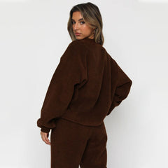 Corduroy Crew Neck Pullover Long Sleeve Sweatshirts & TiePants Two-Piece Sets - Shah S. Sahota