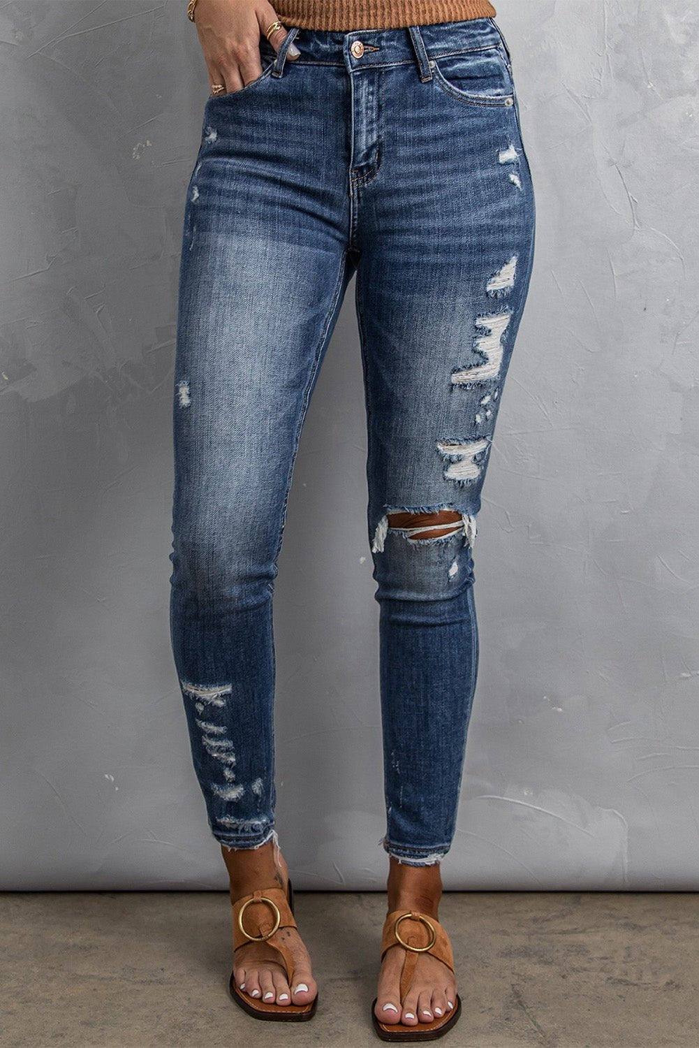 Distressed High Waist Skinny Jeans - Shah S. Sahota