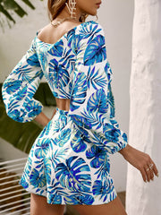 Botanical Print Tied Crop Top and Paperbag Shorts Set - Shah S. Sahota